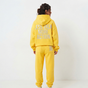 Ensemble de survêtement ample pour femme avec strass, 100 % polyester polaire, sweat à capuche et pantalon de survêtement, coupe ample, style streetwear hiver - Product Image 2