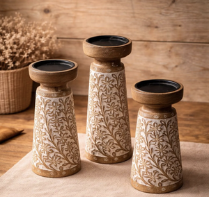 Modern Acacia Wood Candle Stand Polished Buddhism Style <b>Pillar</b> with Decorative Model Wedding Gift or Home Decor - Product Image 5