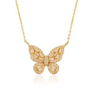 18K Yellow <b>Gold</b> Diamond Butterfly <b>Pendant</b> Necklace - Product Image 2