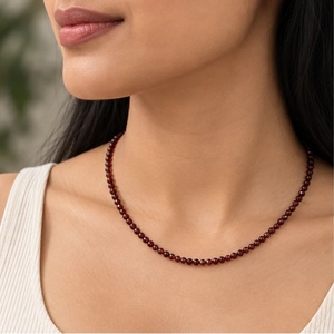 Collier en pierres naturelles facettées de 2 mm avec perles en alliage de cuivre, perles rondes délicates pour femmes, à porter en soirée, plaqué argent, Hinduisme - Product Image 3
