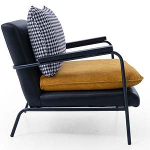 Modern PU Leather Living Room Chair with Metal Legs and Velvet Cushion Solid Back Leisure <b>Armchair</b> for Indoor Use - Product Image 2