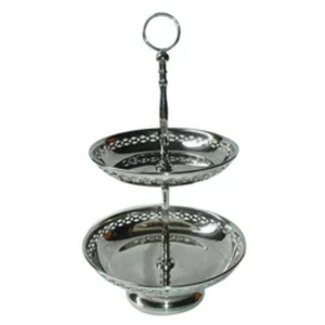 Soporte decorativo para pasteles de 2 niveles, plateado, redondo, de metal, bandeja para servir postres, estilo vintage, para bodas y fiestas en casa. - Product Image 1