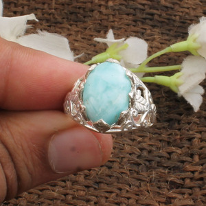 Bague Fleur en Larimar Naturel, Argent Sterling 925, Pierre Bleue, Bijou Floral Fait Main, Forme Pétale, Bague en Pierre Précieuse pour Femme, Cadeau - Product Image 4