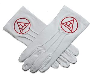 Masonic Regalia - Standard Gold Style Compass Face Cotton Gloves - <b>White</b> (One Size Fits Most). Masonic Gloves - Product Image 4