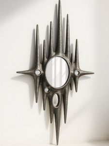 Round Metal Wall <b>Mirror</b> With Textured Frame Modern Decorative <b>Mirror</b> Handmade 10mm Thickness - Product Image 3