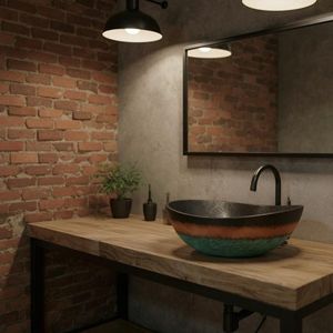 Évier de cuisine élégant en cuivre color block, à tablier simple, patiné artisanal, de luxe, moderne, pour comptoir de salle de bain - Product Image 4