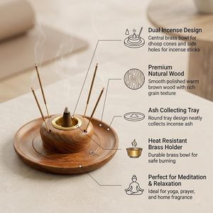 Caja para quemar incienso en forma de cono, color marrón, tamaño mediano, soporte para Agarbatti con recogedor de cenizas, caja de incienso de madera para el hogar, la oficina y la meditación - Product Image 4