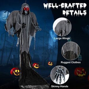 โครงกระดูกผีขนาด 12.1 ฟุต สำหรับตกแต่งวันฮาโลวีน พร้อมดวงตาสีแดงที่กะพริบและเสียงน่ากลัว - Product Image 5