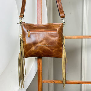 Bolso de hombro con flecos de cuero de vaca con patrón a cuadros de alta calidad, bolso de lujo de cuero genuino para mujer - Product Image 5