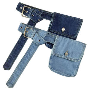 Sac banane en jean bleu décontracté, petit format, avec sangle réglable, porte-téléphone, vente en gros - Product Image 3