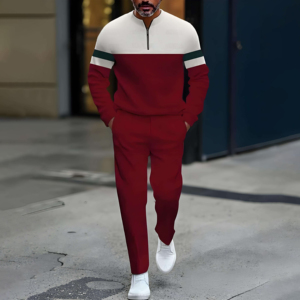 Ensemble de survêtement personnalisé à demi-zip pour homme, OEM ODM, 2 pièces, sweat-shirt en polaire, polyester, streetwear décontracté, tenue de jogging - Product Image 4
