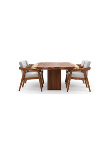 Table à manger rectangulaire moderne en bois massif avec 6 chaises rembourrées, design mi-siècle, ensemble de meubles pour la maison - Product Image 2