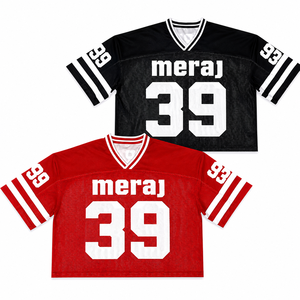 Meraj Red Black Mesh Jersey Shirt V-Neck Short Sleeve Printed Unisex Casual Sport <b>Top</b> Breathable All Seasons - Product Image 1