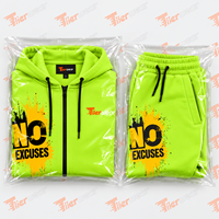 Set Hoodie Sweatshirt Pria Hijau Neon Cetak Tanpa Alasan, Pakaian Kasual Musim Gugur, Bahan French Terry Bernapas, Tracksuit Pria