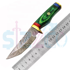 Couteaux de chasse Damas à prix réduit, couteau à lame fixe forgé, couteau de camping avec manche personnalisé en bois et laiton pour les détaillants - Product Image 2