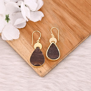 Boucles d'oreilles pendantes en laiton style bohème pour femme, avec jaspe Malinga – Cadeau tendance pour mariages, fiançailles, fêtes et anniversaires - Product Image 4