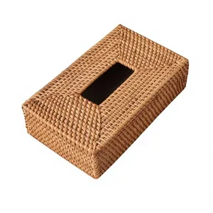 Boîte à mouchoirs en rotin tissé à la main, porte-mouchoirs rectangulaire en rotin tissé brun, décoration d'intérieur, salle de bain, cuisine - Product Image 5