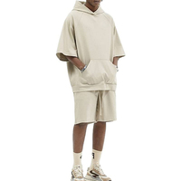 Nuevo Conjunto de Sudadera con Capucha y Pantalones Cortos de Dos Piezas para Hombre, Estilo Lujoso, 100% Algodón, Personalizado, Transpirable, Lavado Ácido, 400g, Estilo Urbano, con Patrón de Letras
