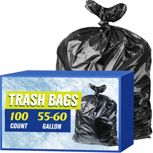 Sacs poubelles noirs robustes en PEHD de qualité commerciale TH GB-019 de 55 à 60 gallons, thermosoudés pour la maison, le bureau et l'extérieur - Product Image 1