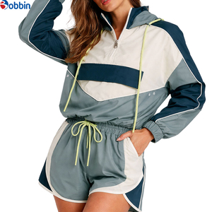 Conjunto Deportivo de 2 Piezas para Mujer, Diseño Color Block, Sudadera con Capucha, Manga Larga, Corte Holgado, Pantalones Cortos Deportivos, Ropa Casual de Primavera/Verano - Product Image 6