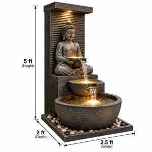 Fuente de Agua de Buda de Lujo de 5 Pies, Fuente de Piedra con Cascada para Interiores y Exteriores, Fuente de Meditación con Estatua - Product Image 2