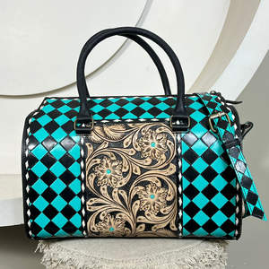 Bolsa de Viaje de Cuero Vacuno Hecha a Mano de Estilo Moderno y Lujoso, Bolsa de Hombro Vintage con Patrón a Cuadros para Hombre y Mujer - Product Image 4