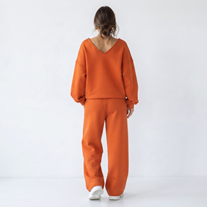 Ladies Oversize Printed <b>Tracksuit</b> 100% Cotton Loose Fit Sweat Suit <b>Women</b> Printing Mid Drawstring Waist Fleece Printing <b>Tracksuit</b> - Product Image 2