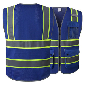 Hi Vis Reflective Safety Vest Blue with Pockets <b>for</b> Construction Workwear Unisex Polyester <b>Material</b> Made industrial Safety Vest - Product Image 6