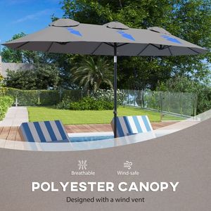 Grande Ombrellone da Esterno 24 cm (9.5'') a Doppia Faccia con Manovella Inclinabile a Pulsante, 3 Prese d'Aria e 12 Stecche per Patio - Product Image 3