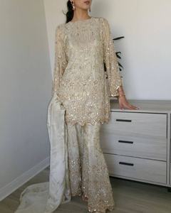 Ensemble de salwar kameez à motif floral de créateur, en faux georgette, avec broderie lourde, pour mariage indien/pakistanais, décontracté, séchage rapide - Product Image 3