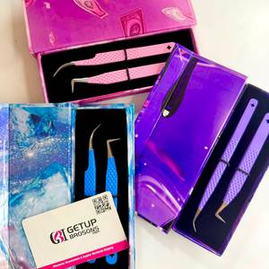 Pince à épiler GETUP BROSONS IMPEX en acier inoxydable bleu, rose, violet, avec logo personnalisé, boîtes, pointe lisse, anti-magnétique, prise en main parfaite - Product Image 5