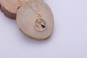 Colgante de Estrella, Luna y Planeta Chapado en Oro Blanco/Rosa de 9K con Diamante Cultivado en Laboratorio, Amuleto Circular, Joyería para Mujer - Product Image 2