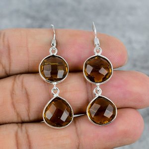 Pendientes de Plata de Ley 925 con Cuarzo Ahumado Redondo en Forma de Corazón para Mujer, Aros Modernos para Regalo de Boda, Fiesta o Uso Diario - Product Image 4