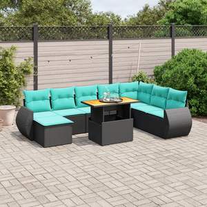 Ensemble de canapés de patio en polyrotin noir, 9 pièces, avec coussins, meubles d'extérieur élégants - Product Image 1