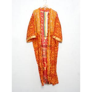 Kimono en soie de luxe rayé bohème vintage hippie pour femme, longueur intégrale, respirant, doux, lisse, avec fermeture à cordon, sexy - Product Image 6