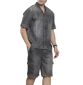 Nouvel ensemble de shorts pour homme en denim uni, style urbain, 100 % coton, respirant et à séchage rapide, idéal pour l'été – Fabrication usine - Product Image 1