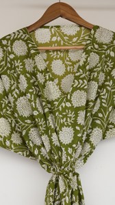Elegante Vestido Kaftán Verde de Algodón con Estampado Floral a Mano, Vestido Largo Informal Bohemio de Verano para Mujer, Talla Grande - Product Image 2