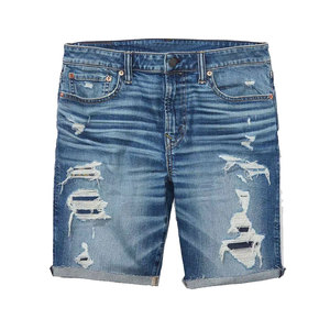 Shorts Bermuda en jean déchiré bleu clair pour homme, taille mi-haute, fermeture éclair, style HIGH STREET, en coton tissé, écologique, respirant, anti-UV - Product Image 1