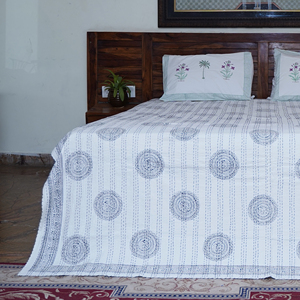 Handmade Bohemian Indian Kantha Quilt Block Print Fluffy Cotton <b>Bedspread</b> Reversible All-Season Bed Cover for Home & Hotel - Product Image 5
