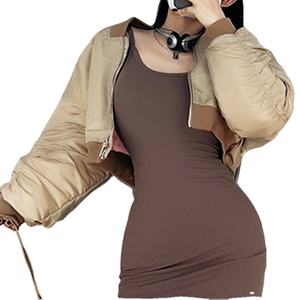 Women's Bomber Jackets Polyester Bomber Cropped Jacket Custom Zipper Closure Elastic Waist <b>Out</b> Wear Cropped Bomber Jacket - Product Image 1