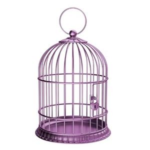 Jaula Redonda Metálica Colgante para Pájaros, Color Morado, con Anillo para Semillas y Comederos, Diseño Exclusivo - Product Image 1