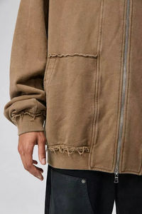 Vente en gros de sweats à capuche pour hommes en molleton bouclette épais, entièrement zippés, avec impression de logo personnalisé, style sportswear, et modèles courts à fermeture éclair - Product Image 2