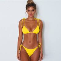 Ensemble de bikini uni pour femmes, maillot de bain deux pièces, plage, piscine, vacances d'été, ajustable à l'avant, spandex/polyester, style minimaliste