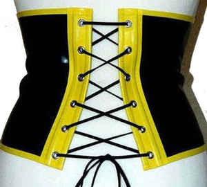 Corset amincissant noir et jaune en similicuir PU pour femme avec fermeture à agrafes, maintien ferme - Product Image 4