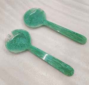 Cuillères à salade en résine, outil de service fait main, avec motif marbré et tourbillon aquatique - Product Image 5