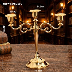 Luxury Gold Metal Three Pillar Candle Holder Stand Modern Decorative Piece Ideal For Dining <b>Table</b> Festive And Event Decoration - Product Image 4
