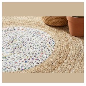 Alfombra Redonda de Yute Tejida a Mano con Borde de Algodón Trenzado Natural, Estilo Boho Rústico, para Sala de Estar, Dormitorio, Decoración del Hogar - Product Image 6