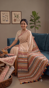 Sari Bhujodi en coton multicolore perlé, tissé à la main, ethnique, de créateur, élégant pour mariage, fêtes et occasions spéciales - Product Image 6