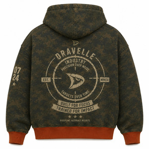 เสื้อฮู้ดลายพราง DRAVELLE INDUSTRY ทรงโอเวอร์ไซส์สำหรับผู้ชาย ผ้าฝ้ายเฟรนช์เทอร์รี่ สวมใส่สบาย เหมาะสำหรับฤดูหนาว เป็นมิตรต่อสิ่งแวดล้อม - Product Image 2