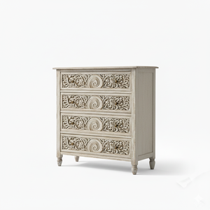 ตู้ลิ้นชักไม้แกะสลักลายเกลียวจากซัพพลายเออร์อินเดีย 4 ลิ้นชัก สำหรับตกแต่งภายในทั้งแบบโมเดิร์นและแบบดั้งเดิม สำหรับสั่งซื้อจำนวนมาก - Product Image 1